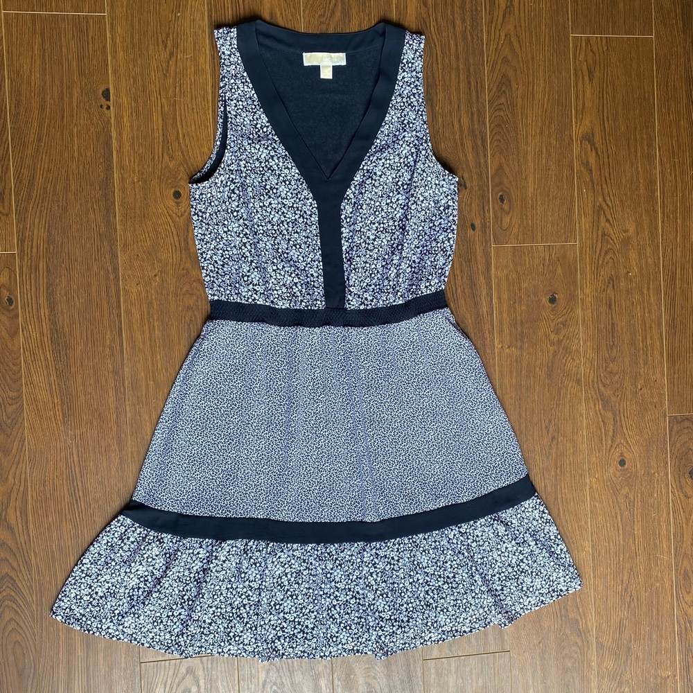 MICHAEL KORS navy & white floral-print dress